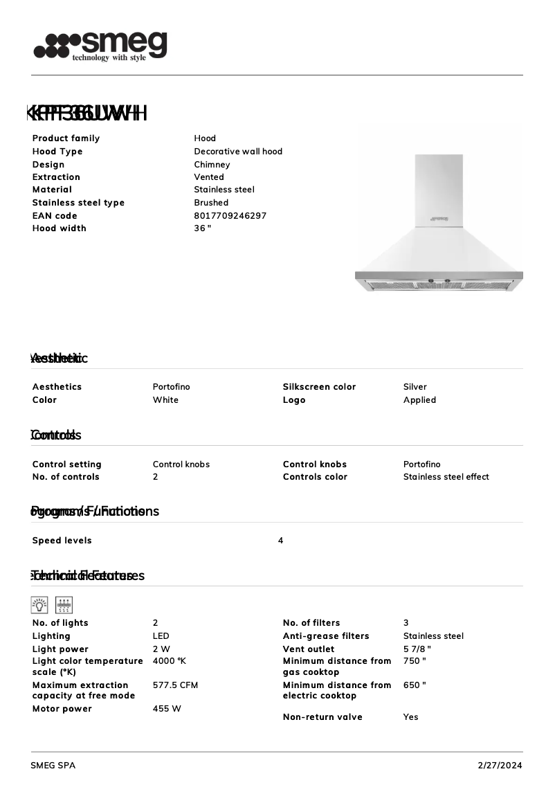 Page n°1 - Fiche technique Smeg KPF36UWH