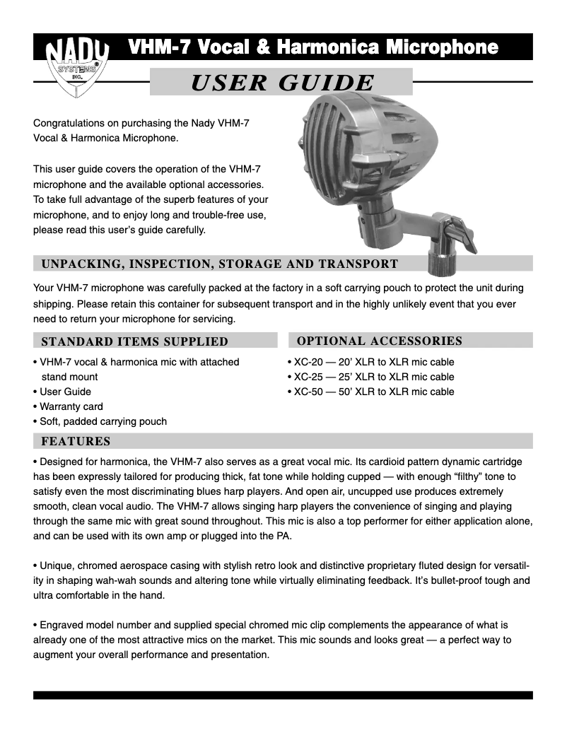 Página 1 del manual Manual de usuario Nady Systems VHM-7