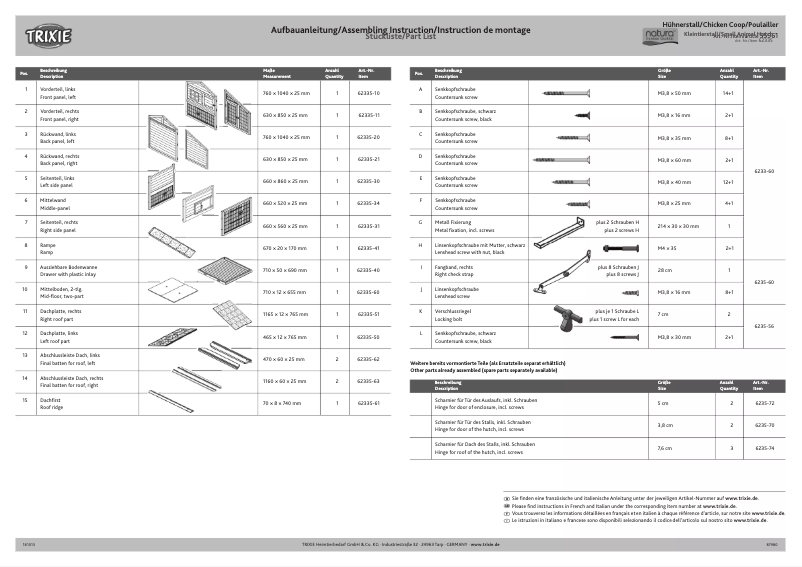 Page 1 de la notice Manuel utilisateur Trixie 62335