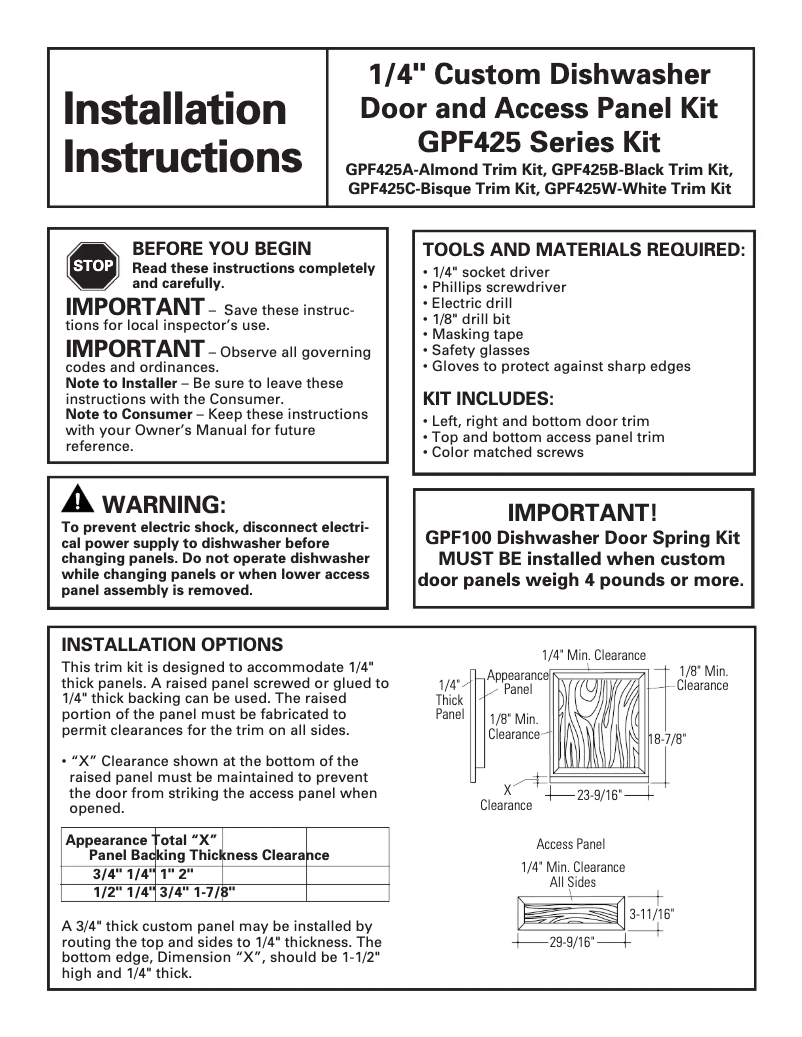 Page 1 de la notice Manuel utilisateur GE GPF425W