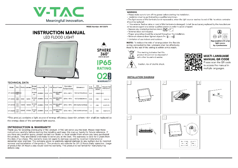 Page 1 de la notice Manuel utilisateur V-TAC VT-44205
