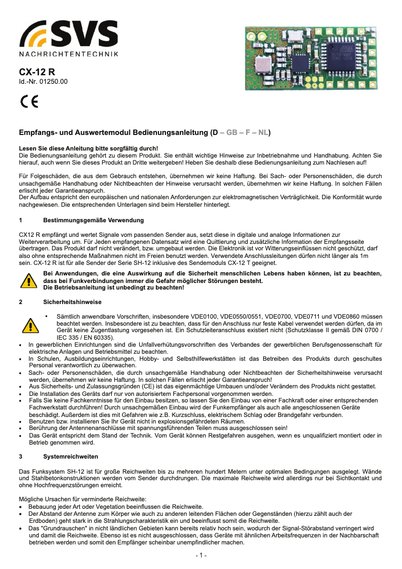 Image de la première page du manuel de l'appareil CX-12 R