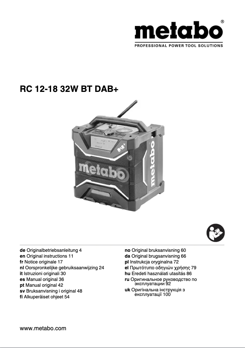 Page n°1 - Manuel utilisateur Metabo RC 12-18 32W BT DAB+