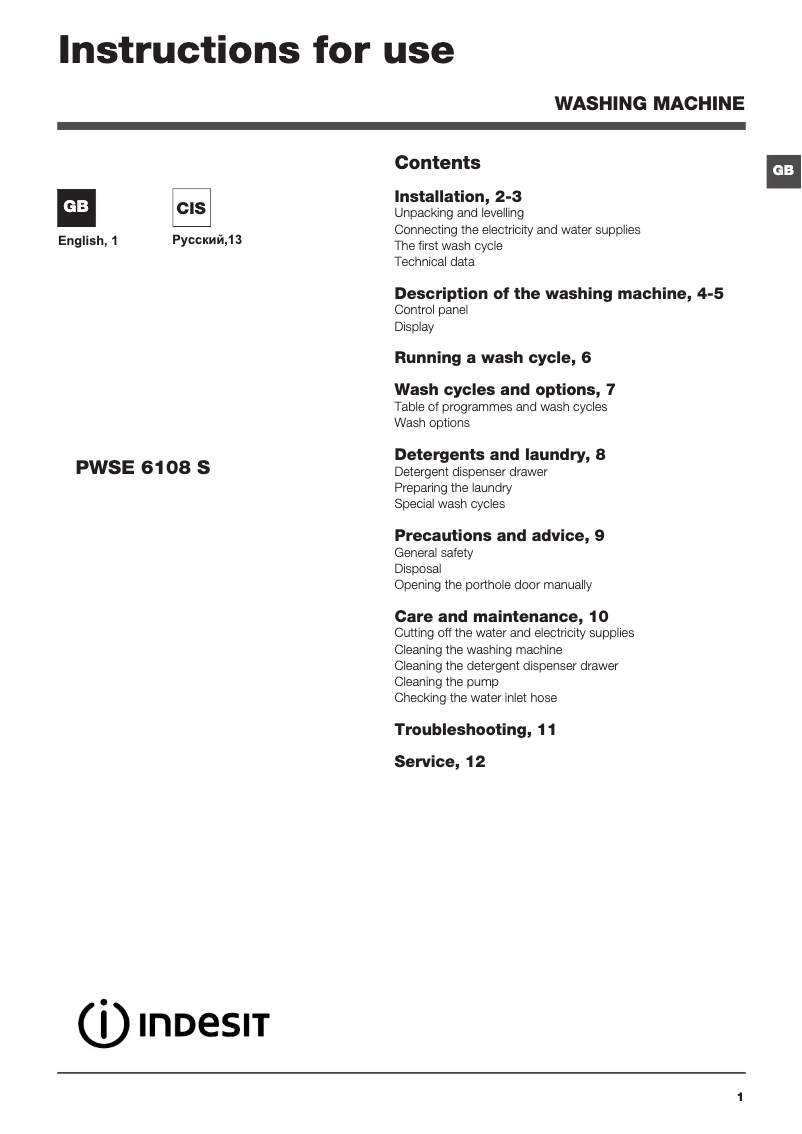 Image de la première page du manuel de l'appareil PWSE 6108 W