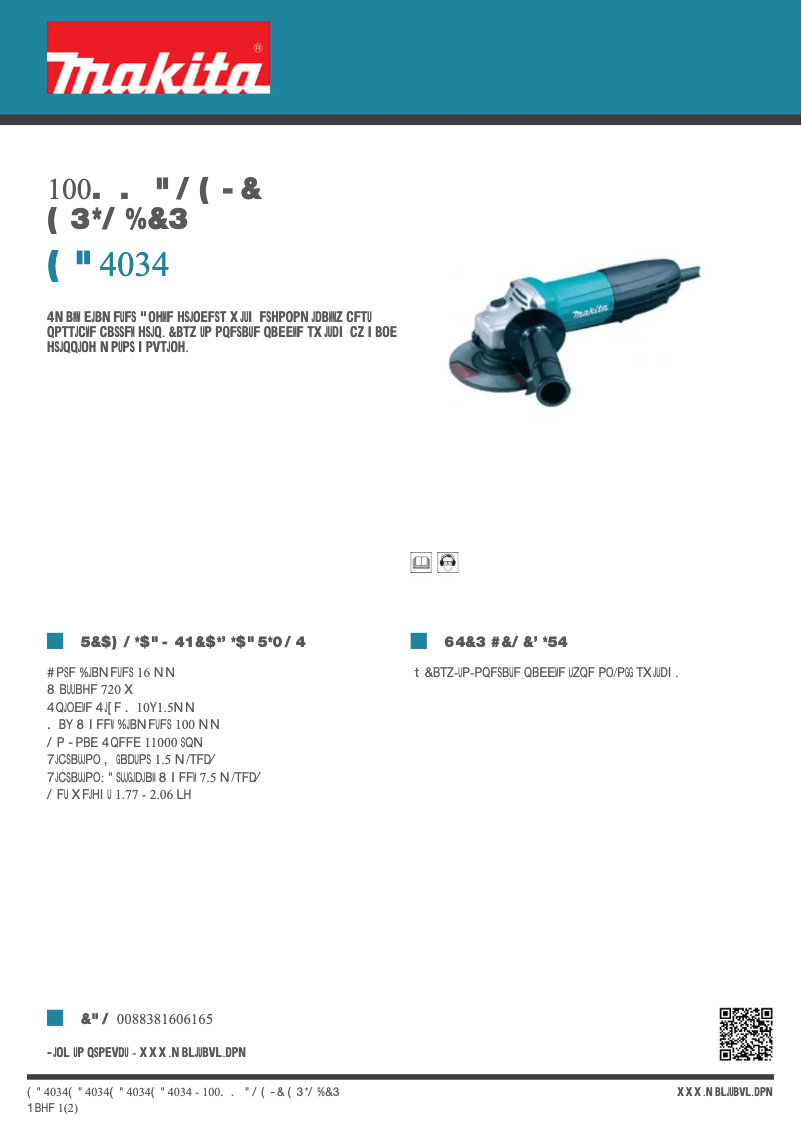 Page 1 de la notice Fiche technique Makita GA4034