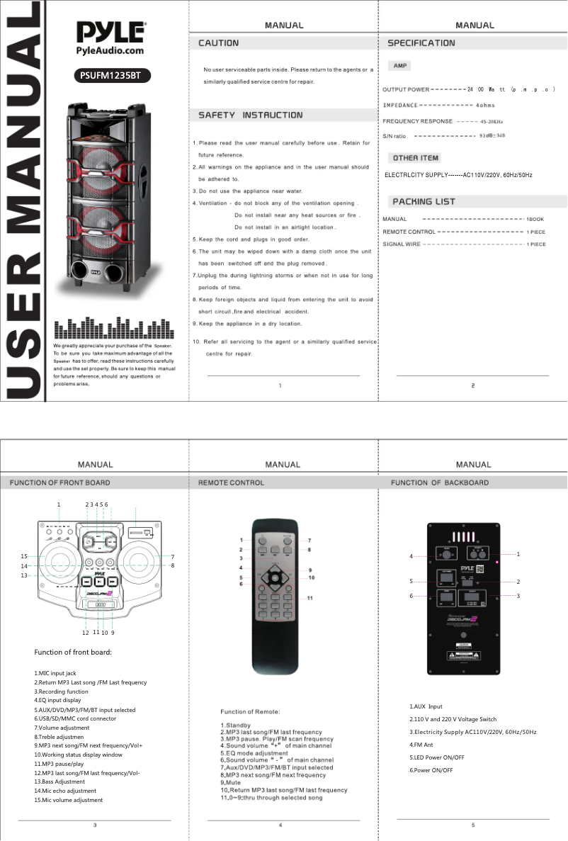 Page 1 de la notice Manuel utilisateur Pyle PSUFM1235BT