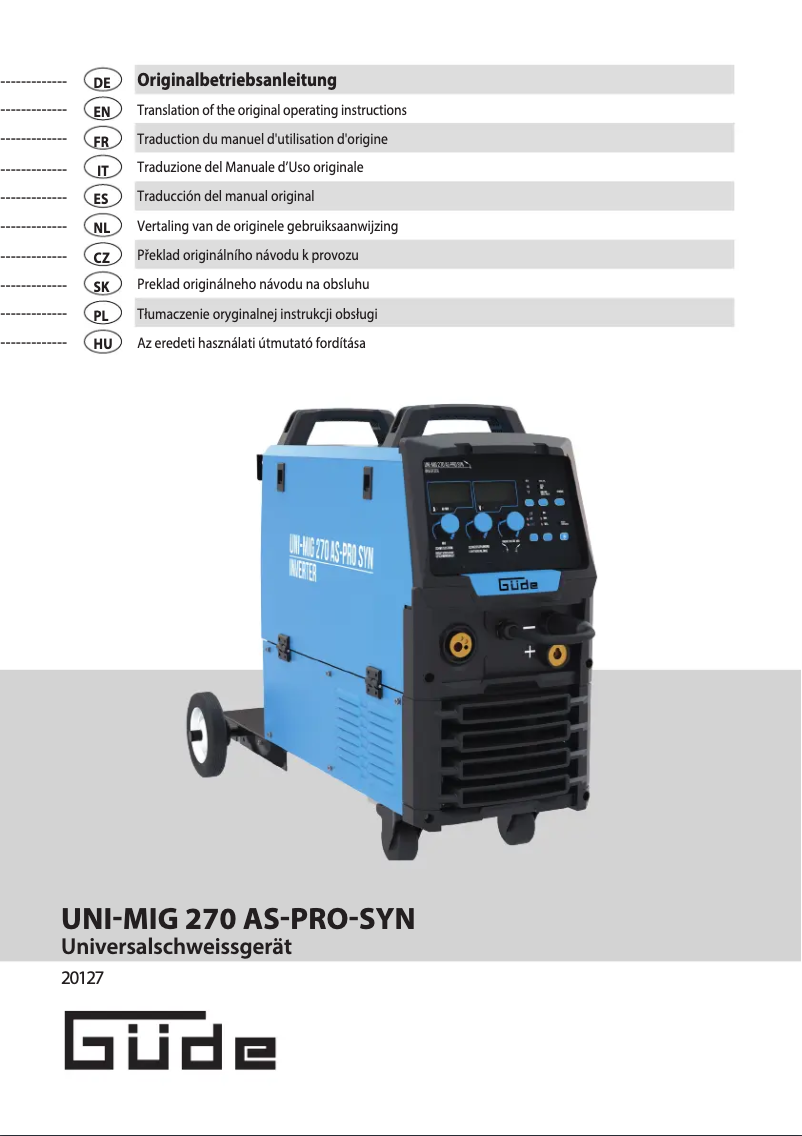 Page 1 de la notice Manuel utilisateur Güde Uni-Mig 270 AS-Pro SYN
