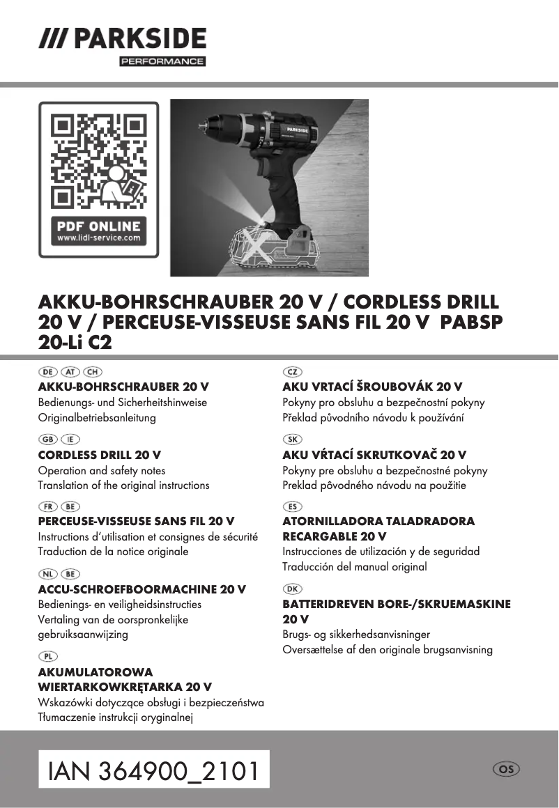 Page n°1 - Manuel utilisateur Parkside PABSP 20-Li C2