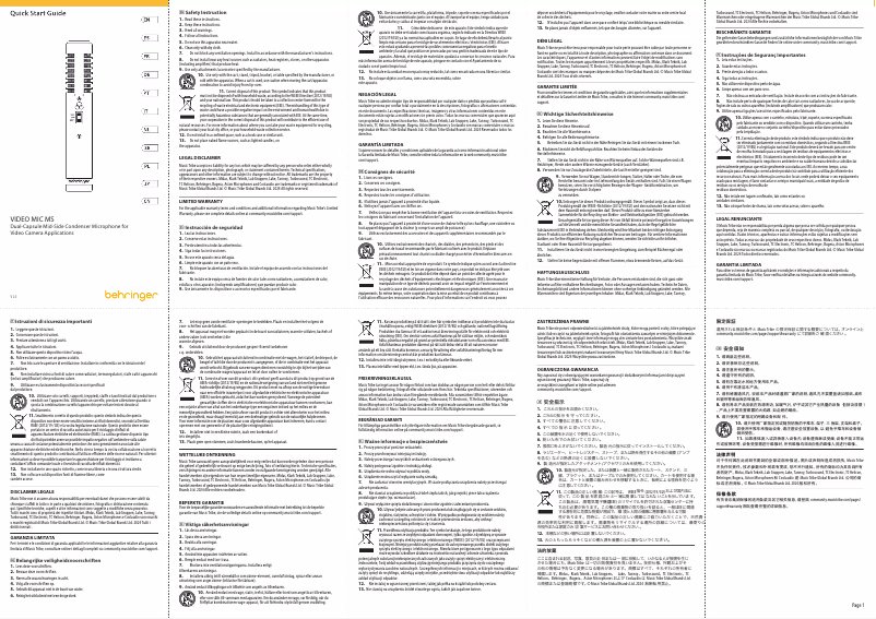 Page n°1 - Guide de démarrage rapide Behringer Video Mic MS