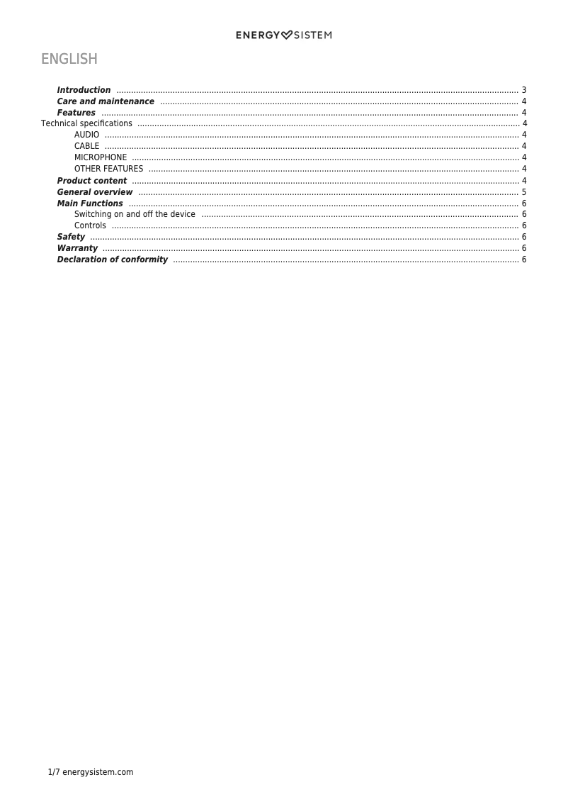 Page n°1 - Manuel utilisateur Energy Sistem ESG 2