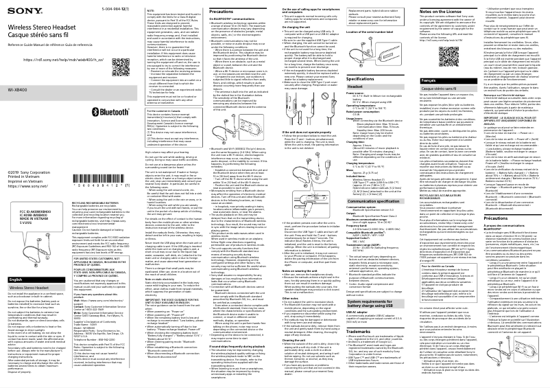 Image de la première page du manuel de l'appareil WI-XB400