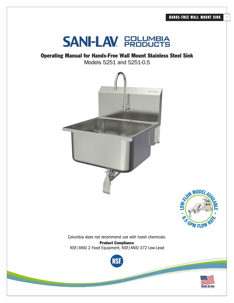 Page 1 de la notice Manuel utilisateur Sani-Lav 5251