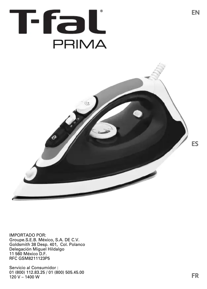 Page 1 de la notice Manuel utilisateur Tefal Prima 55 FV3755