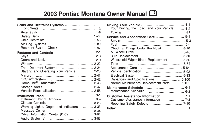 Image de la première page du manuel de l'appareil Vibe (2003)