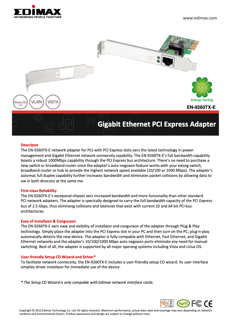 Página 1 del manual Ficha técnica Edimax EN-9260TX-E