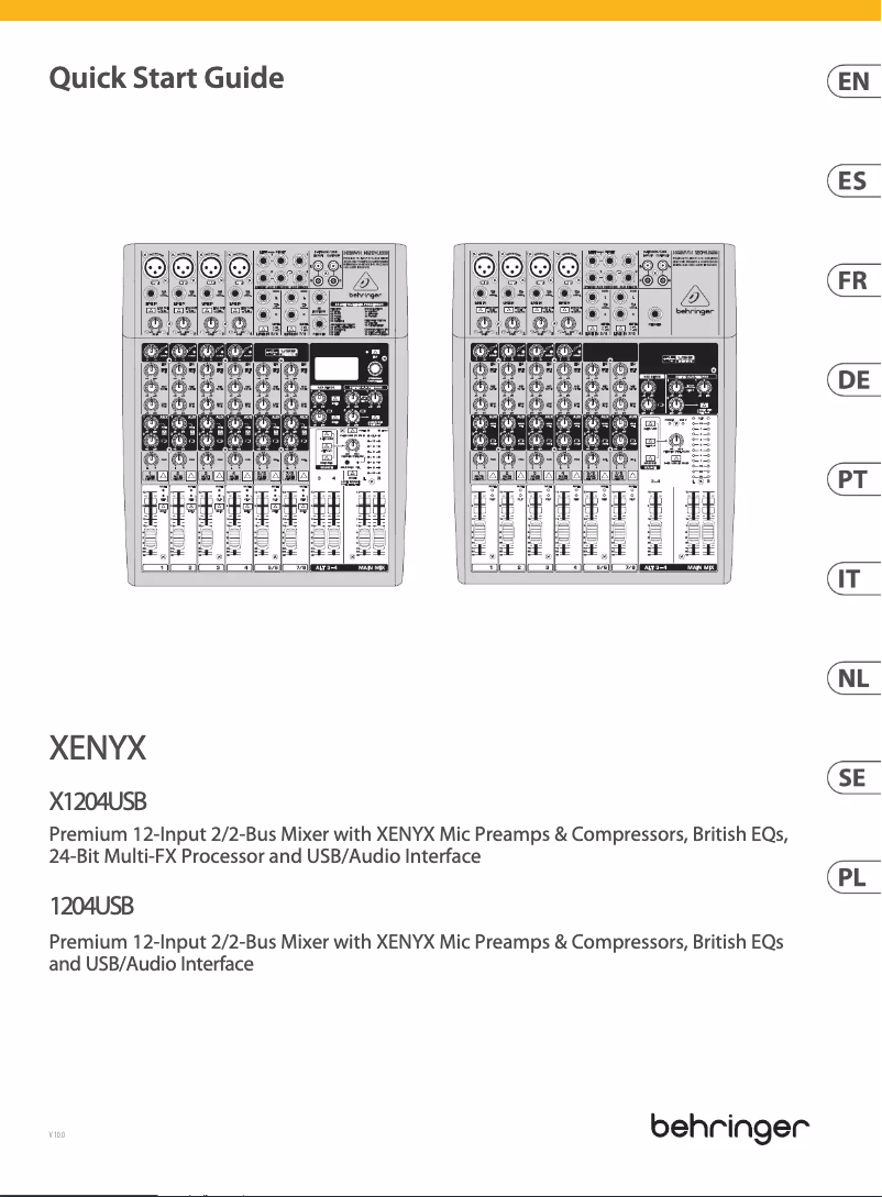 Page n°1 - Guide de démarrage rapide Behringer Xenyx 1204USB
