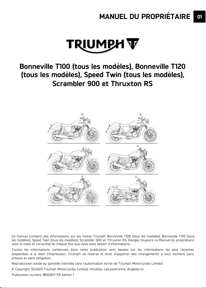 Page 1 de la notice Manuel utilisateur Triumph Speed Twin (2021)