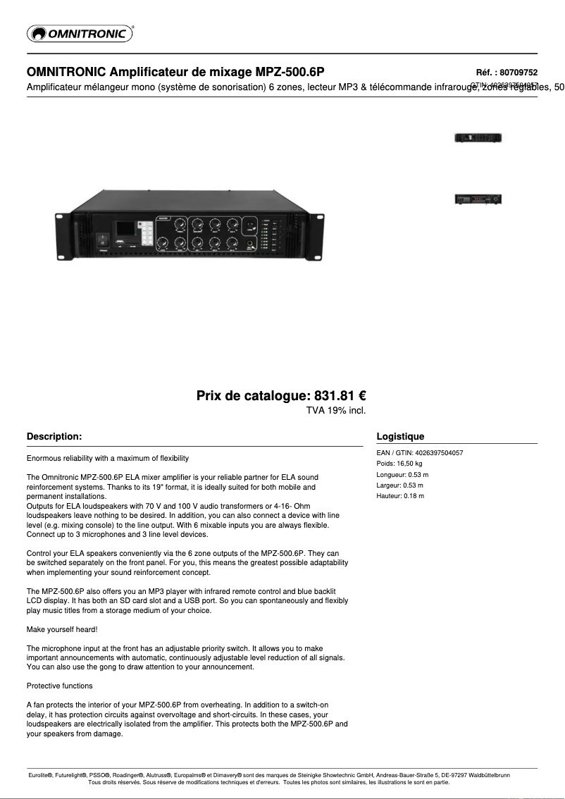 Image de la première page du manuel de l'appareil MPZ-500