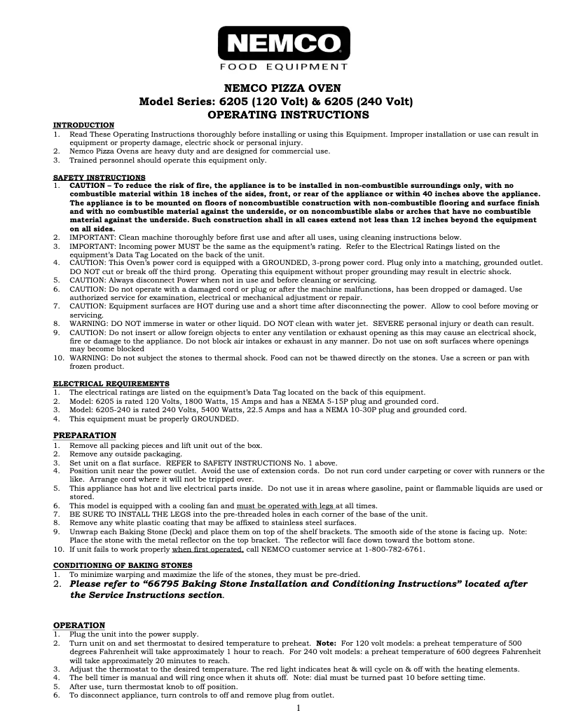 Page n°1 - Manuel utilisateur Nemco 6205