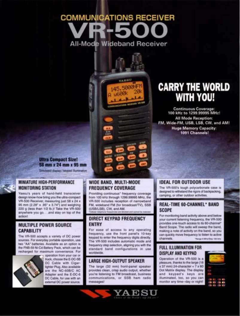 Page 1 de la notice Brochure Yaesu VR-500