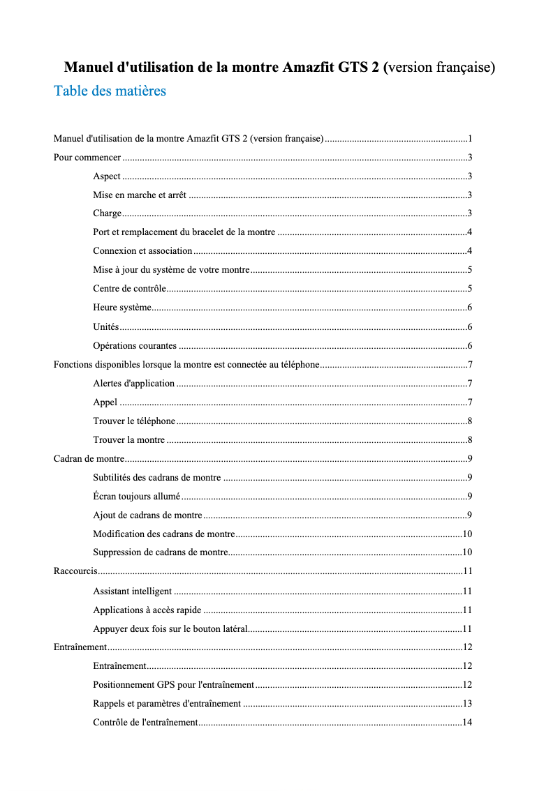 Page n°1 - Manuel utilisateur Amazfit GTS 2E