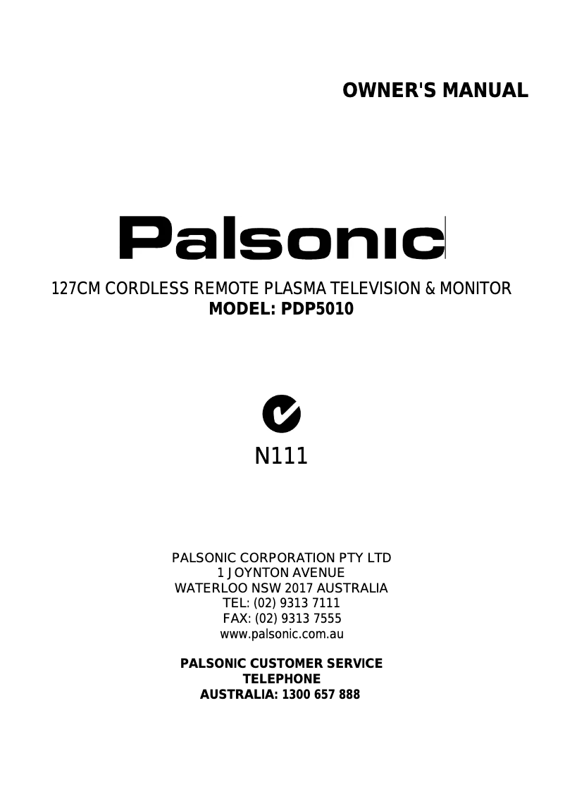 Page n°1 - Manuel utilisateur Palsonic PDP5010