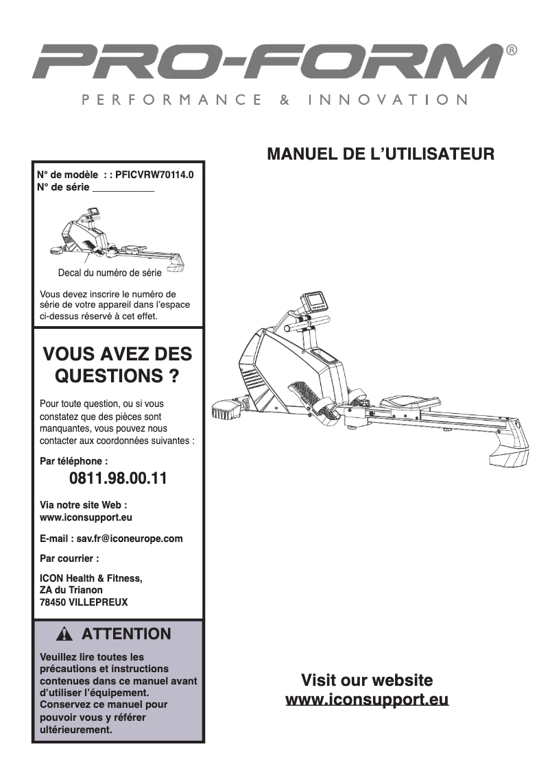 Image de la première page du manuel de l'appareil PFICVRW70114.0
