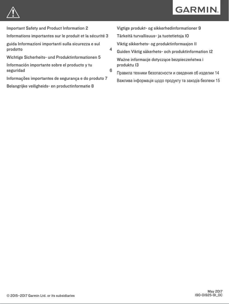 Page n°1 - Instructions de sécurité Garmin Dash Cam 20