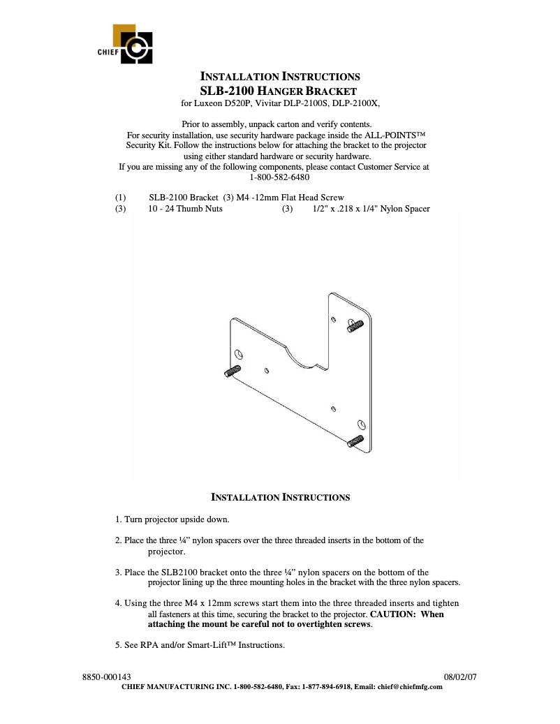 Page n°1 - Manuel utilisateur Chief SLM2100