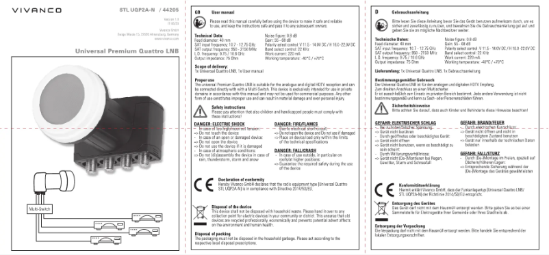 Page 1 de la notice Manuel utilisateur Vivanco STL UQP2A-N