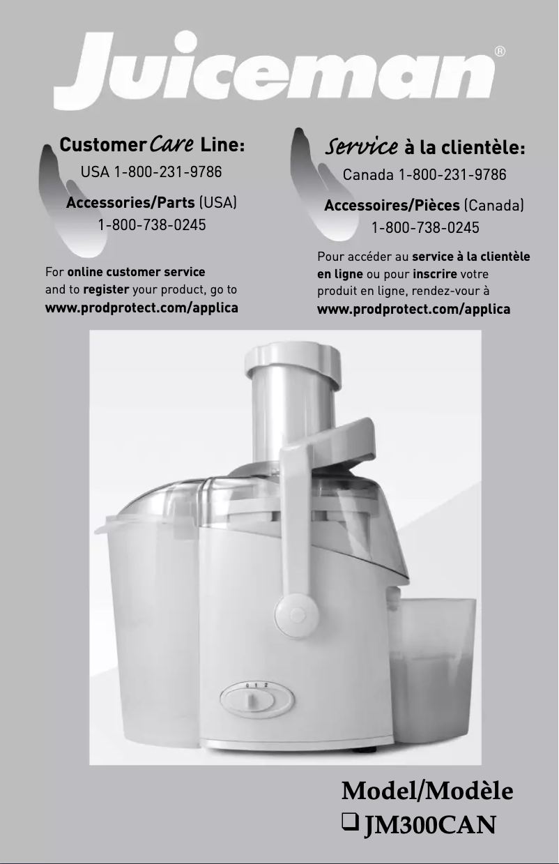 Page 1 de la notice Manuel utilisateur Juiceman JM300CAN