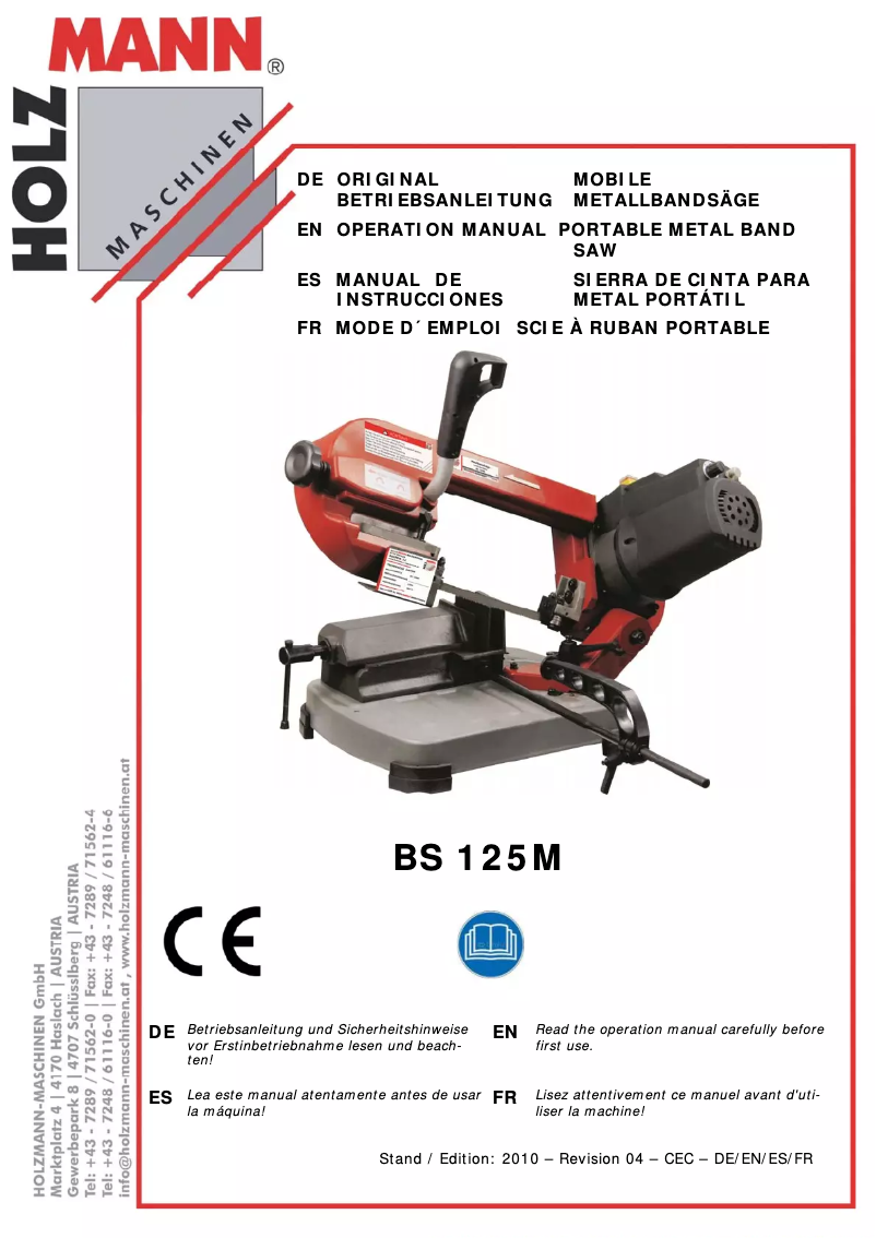 Page n°1 - Manuel utilisateur Holzmann BS 125M