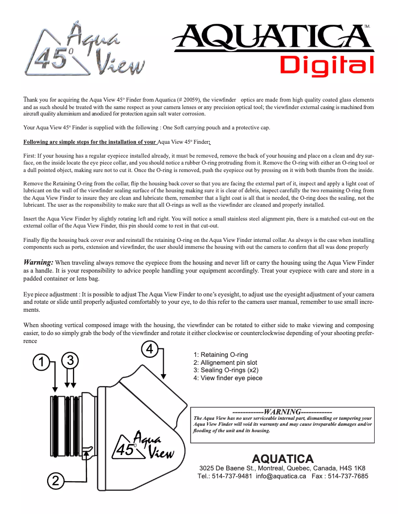 Page n°1 - Manuel utilisateur Aquatica Aqua View 45°