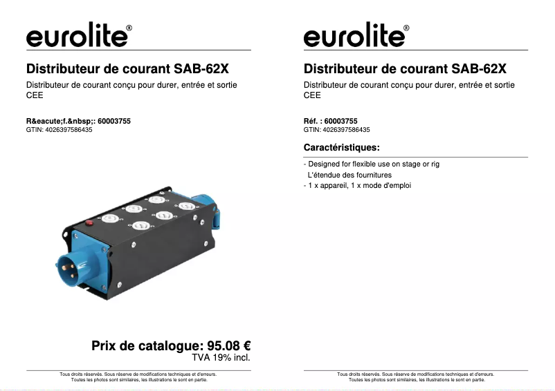 Page n°1 - Fiche technique Eurolite SAB-62X