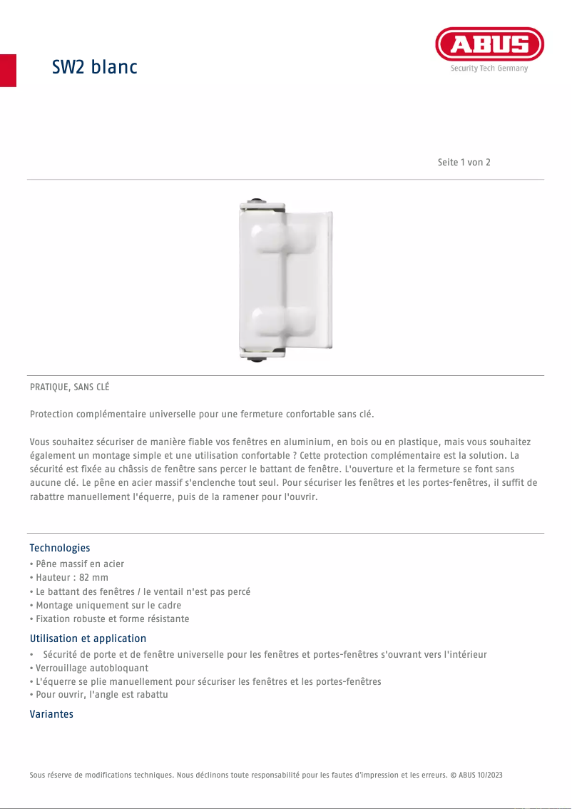 Image de la première page du manuel de l'appareil SW2