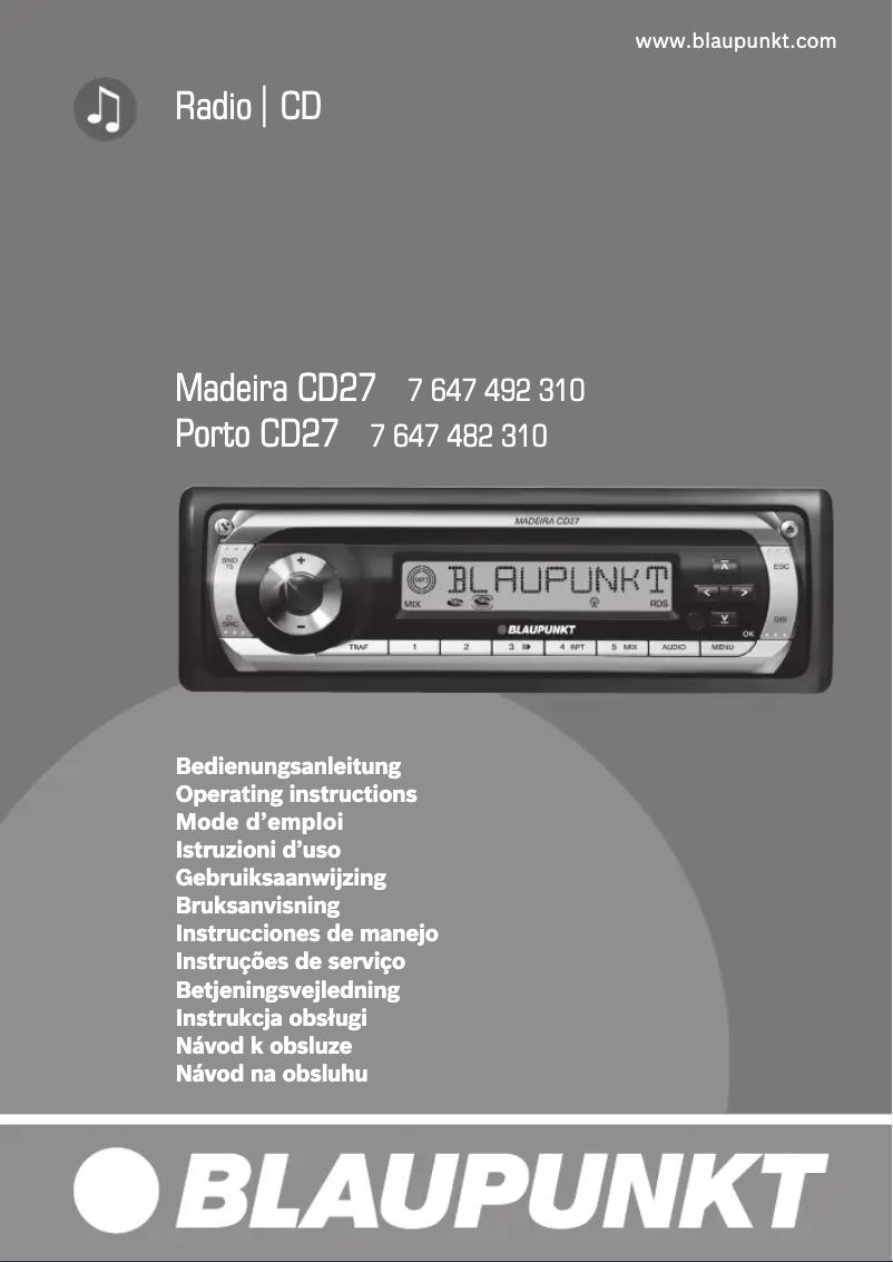 Page 1 de la notice Manuel utilisateur Blaupunkt Porto CD27