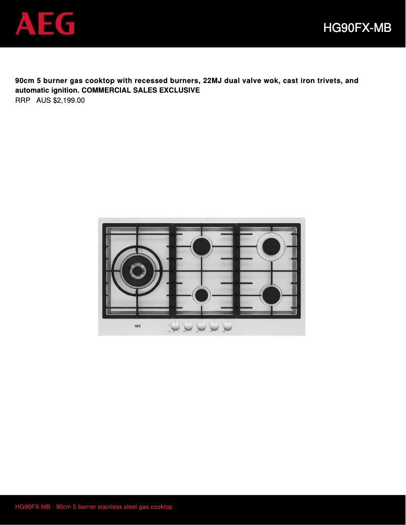 Page 1 de la notice Fiche technique AEG HG90FX-MB
