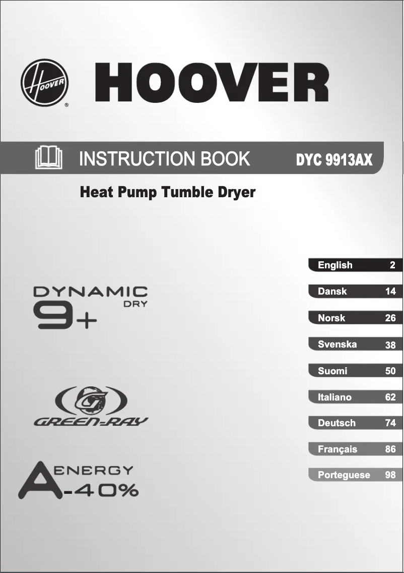 Page 1 de la notice Manuel utilisateur Hoover DYC 9913AX-84