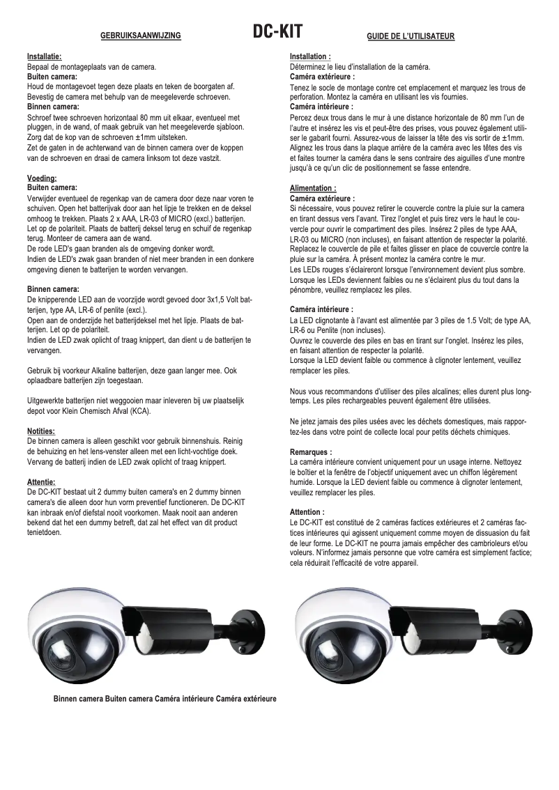 Page n°1 - Manuel utilisateur Alecto DC-KIT