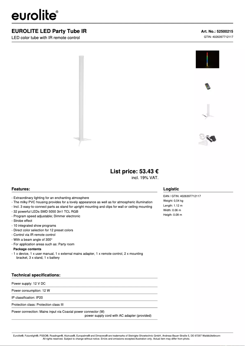 Image de la première page du manuel de l'appareil LED Party Tube IR