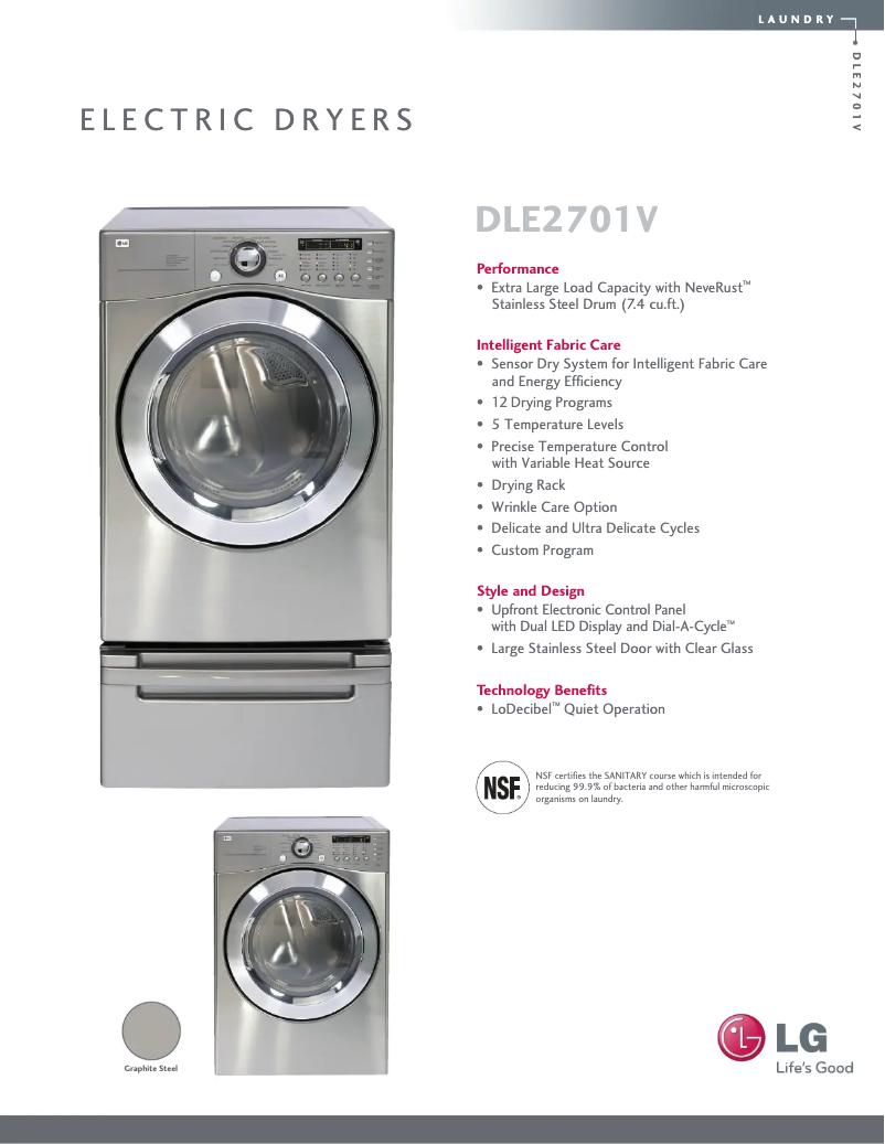 Page 1 de la notice Fiche technique LG DLE2701V