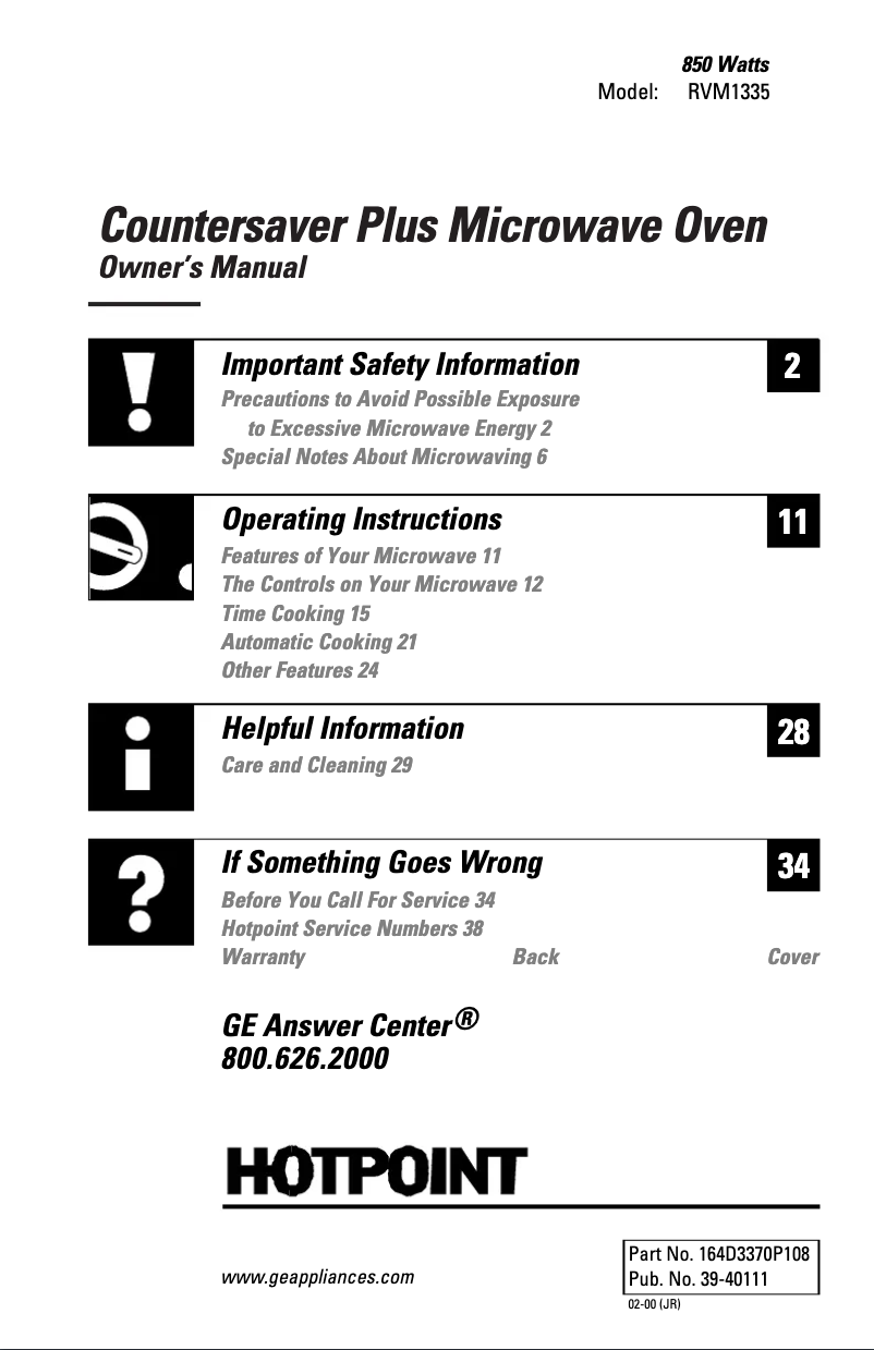 Image de la première page du manuel de l'appareil CounterSaver Plus RVM1325WW