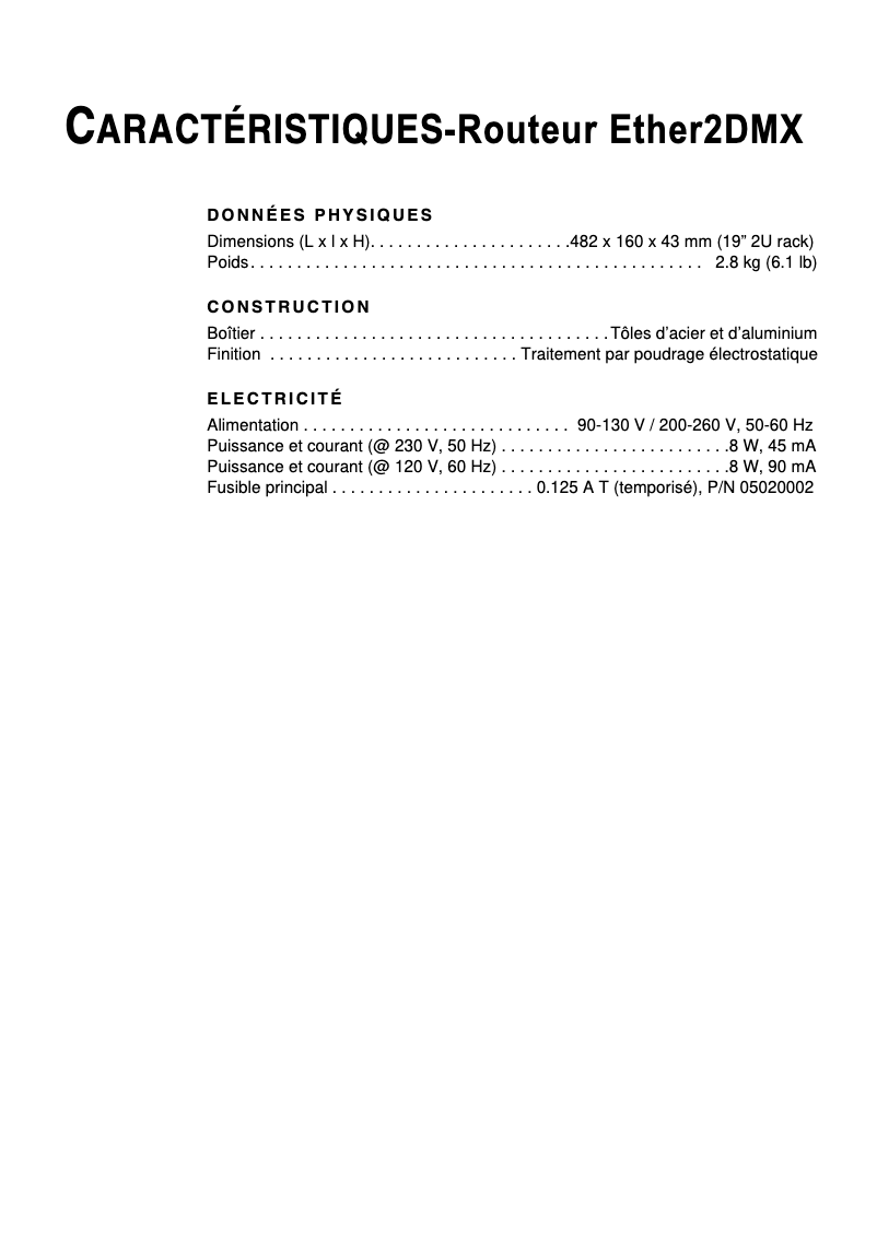 Page n°1 - Fiche technique Martin Ether2DMX Router