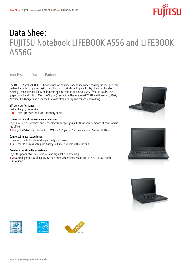 Page 1 de la notice Manuel utilisateur Fujitsu LIFEBOOK A556