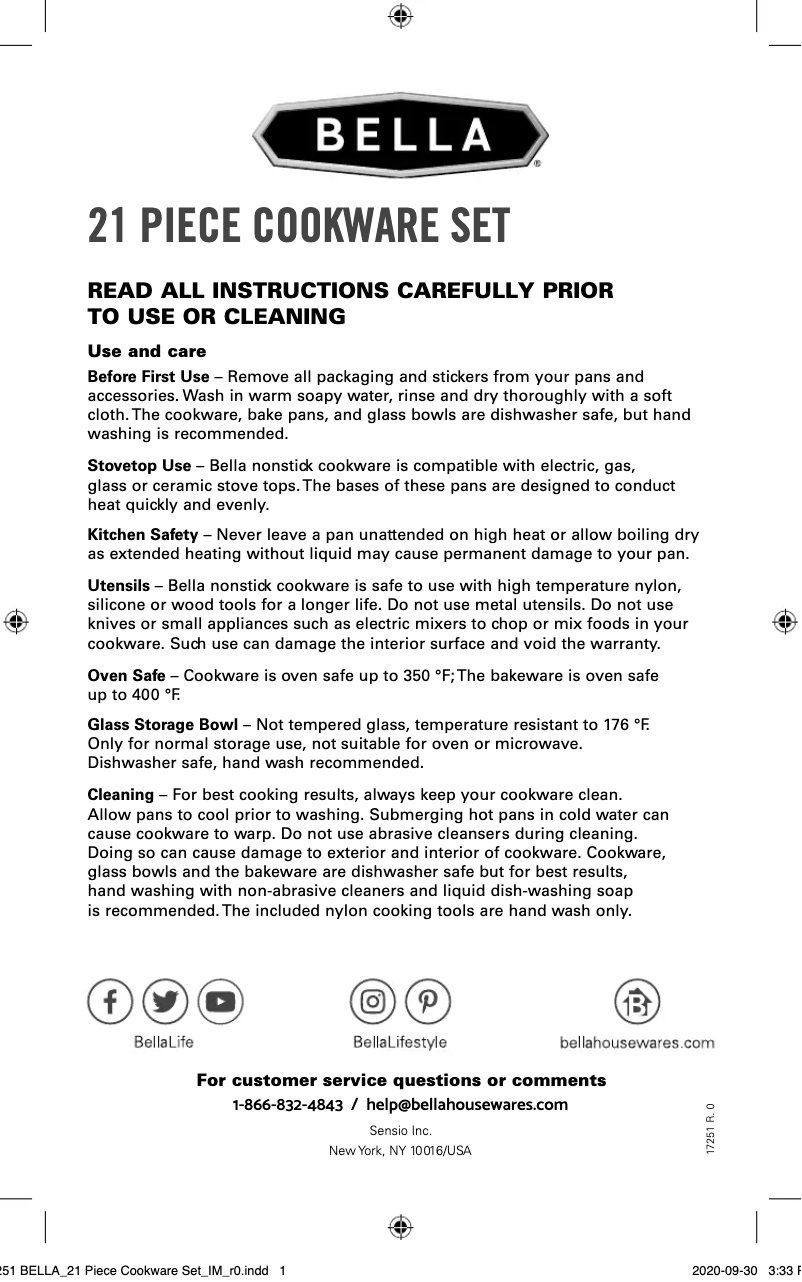 Image de la première page du manuel de l'appareil 21 Piece Cookware Set