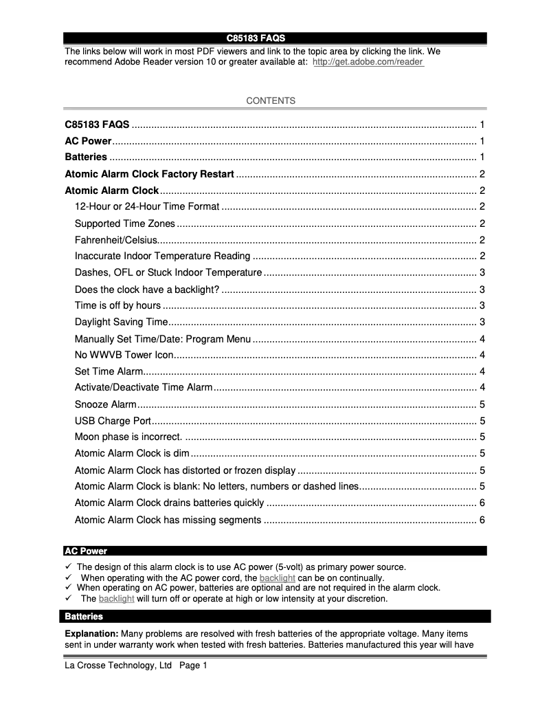 Página 1 del manual Preguntas frecuentes La Crosse Technology C85183