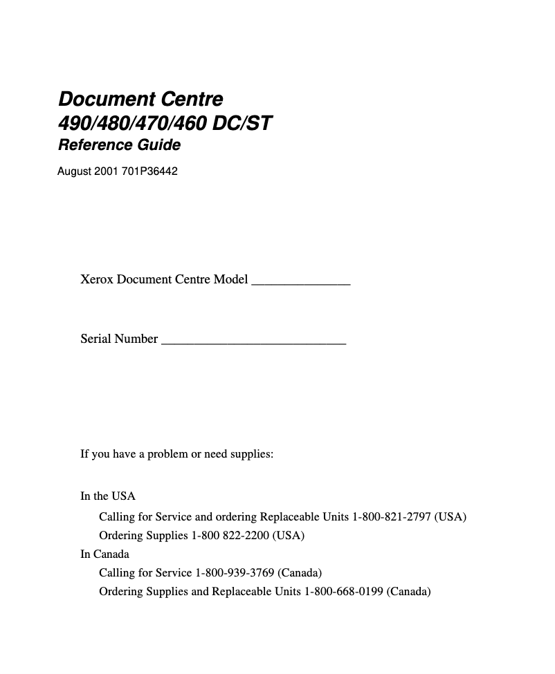 Image de la première page du manuel de l'appareil Document Centre 470 ST