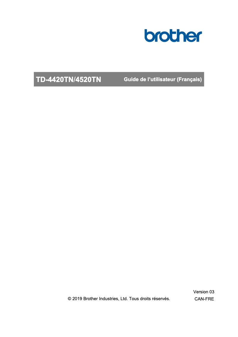Page 1 de la notice Manuel utilisateur Brother TD-4520TN