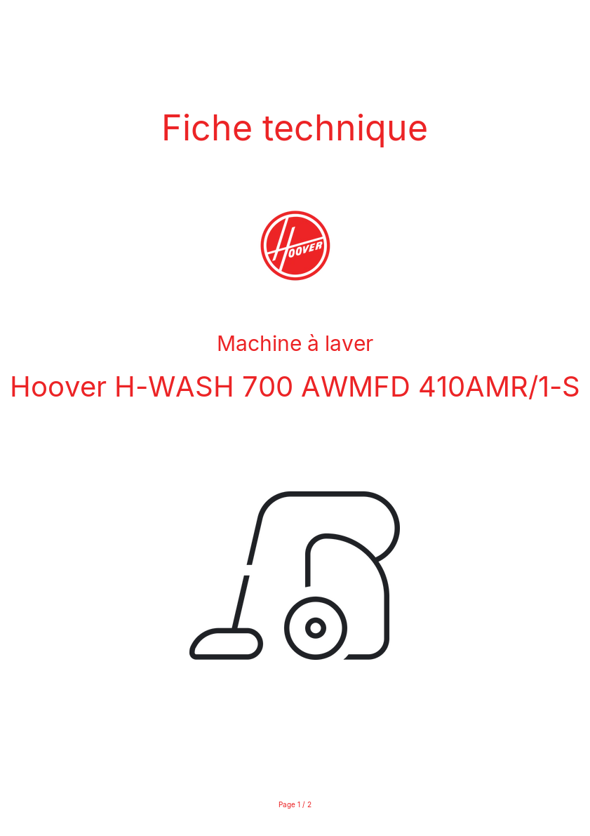 Image de la première page du manuel de l'appareil H-WASH 700 AWMFD 410AMR/1-S