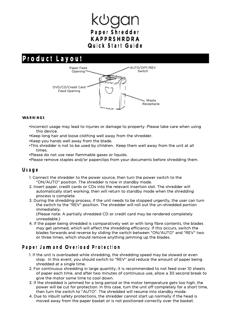 Page 1 de la notice Guide de démarrage rapide Kogan KAPPRSHRDRA